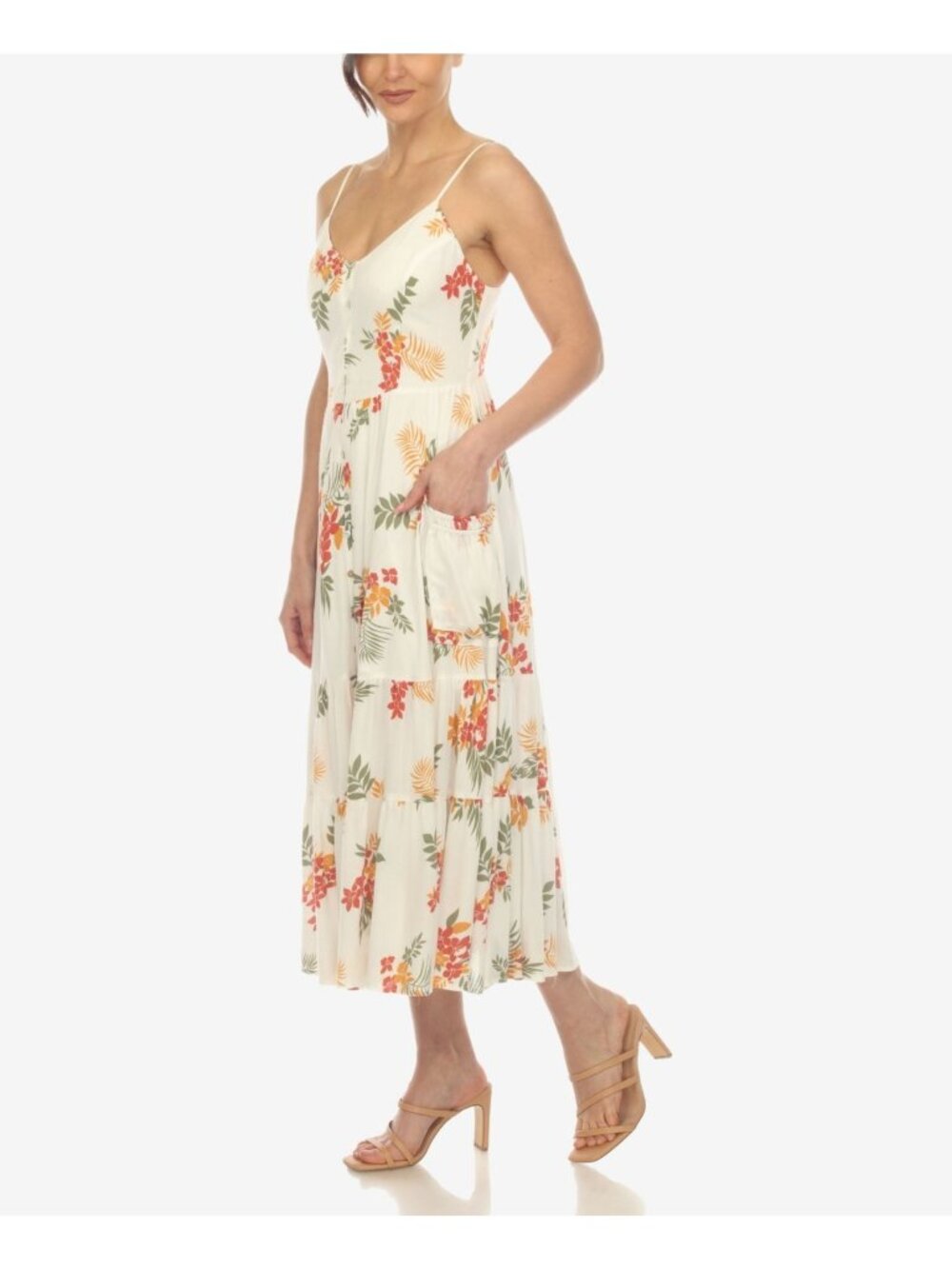 White Mark Women's V-neck Floral Print Rayon Maxi Dress Cream Size L $74